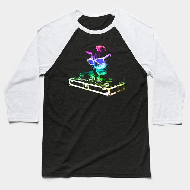 HOUSE CAT (Rainbow DJ Kitty) Baseball T-Shirt by robotface